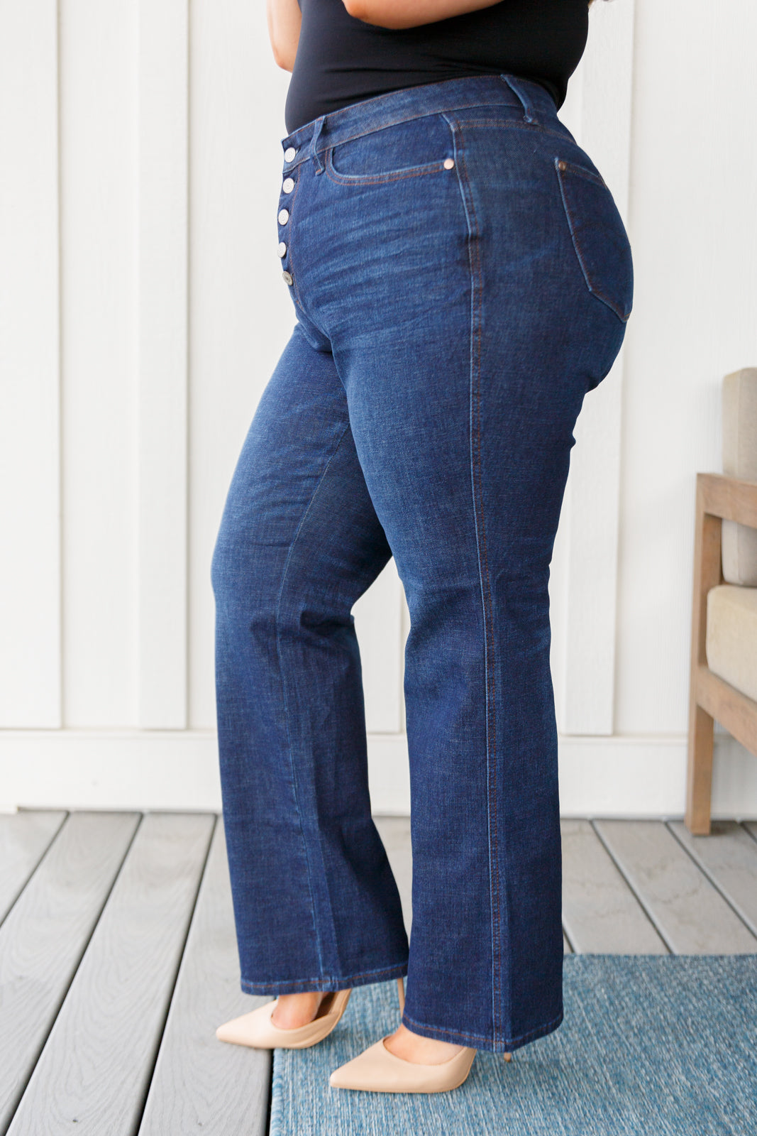 High Rise Button-Fly Straight Jeans Dark Wash Judy Blue