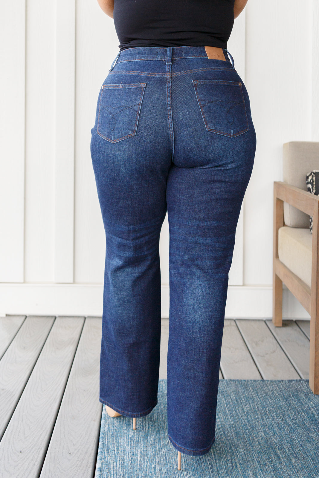 High Rise Button-Fly Straight Jeans Dark Wash Judy Blue