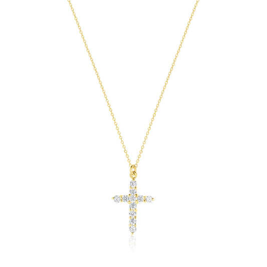 Cubic Zirconia Cross Necklace 14k Gold Filled Chain Jewelry