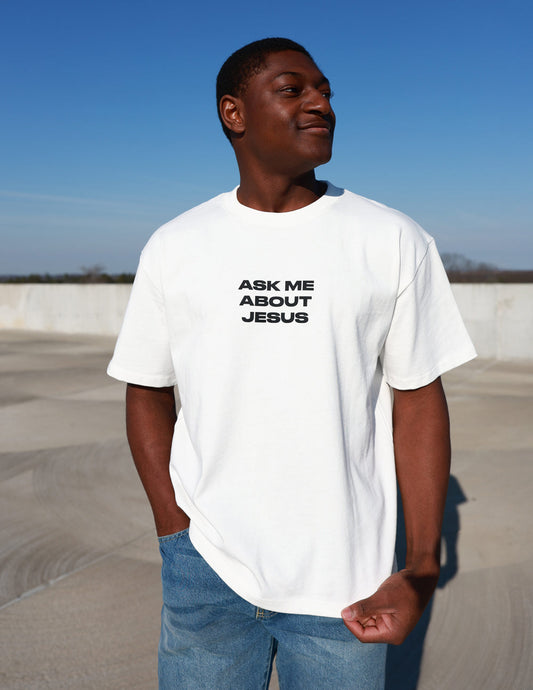 Ask Me About Jesus Heavyweight Cotton Tee
