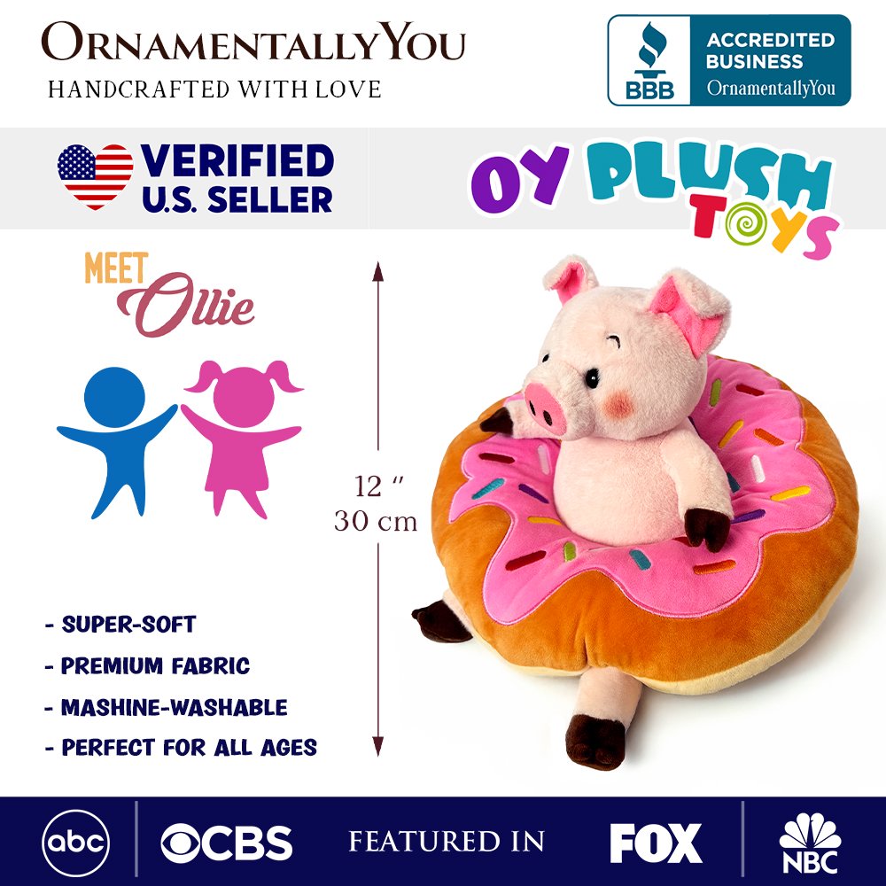 Adorable 12' Donut Ring Pig Plushie Stuffed Animal Ollie Oinker