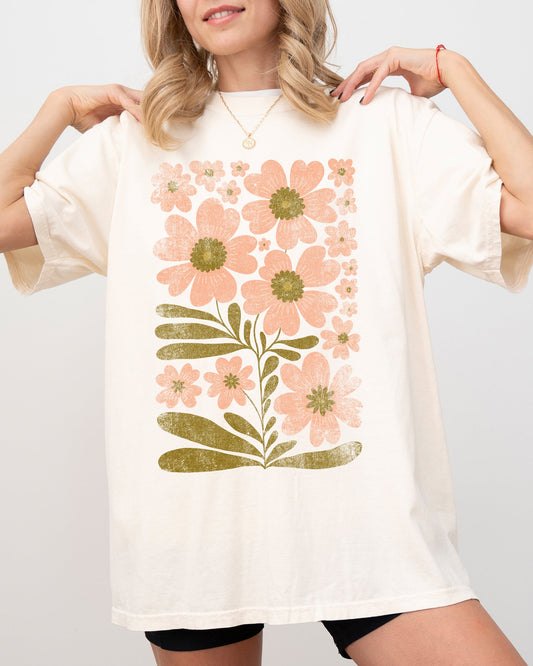 Autumn Folk Art Flowers, Botanical, Simplicity, Fall, Thanksgiving, Halloween, Floral Shirt Comfort Colors T-Shirt