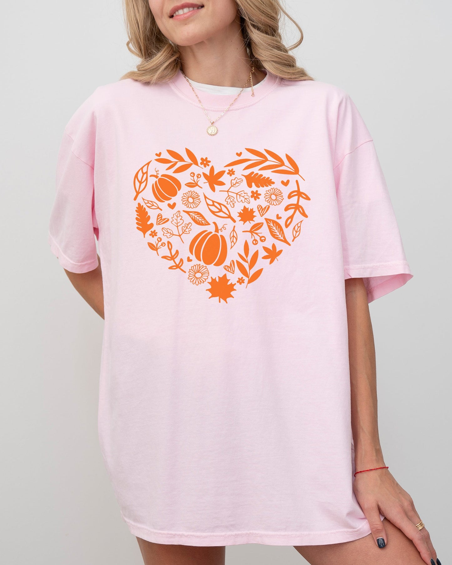 Autumn Heart Design, Pumpkins, Flowers, Leaves, Fall, Thanksgiving, Halloween Shirt Comfort Colors T-Shirt