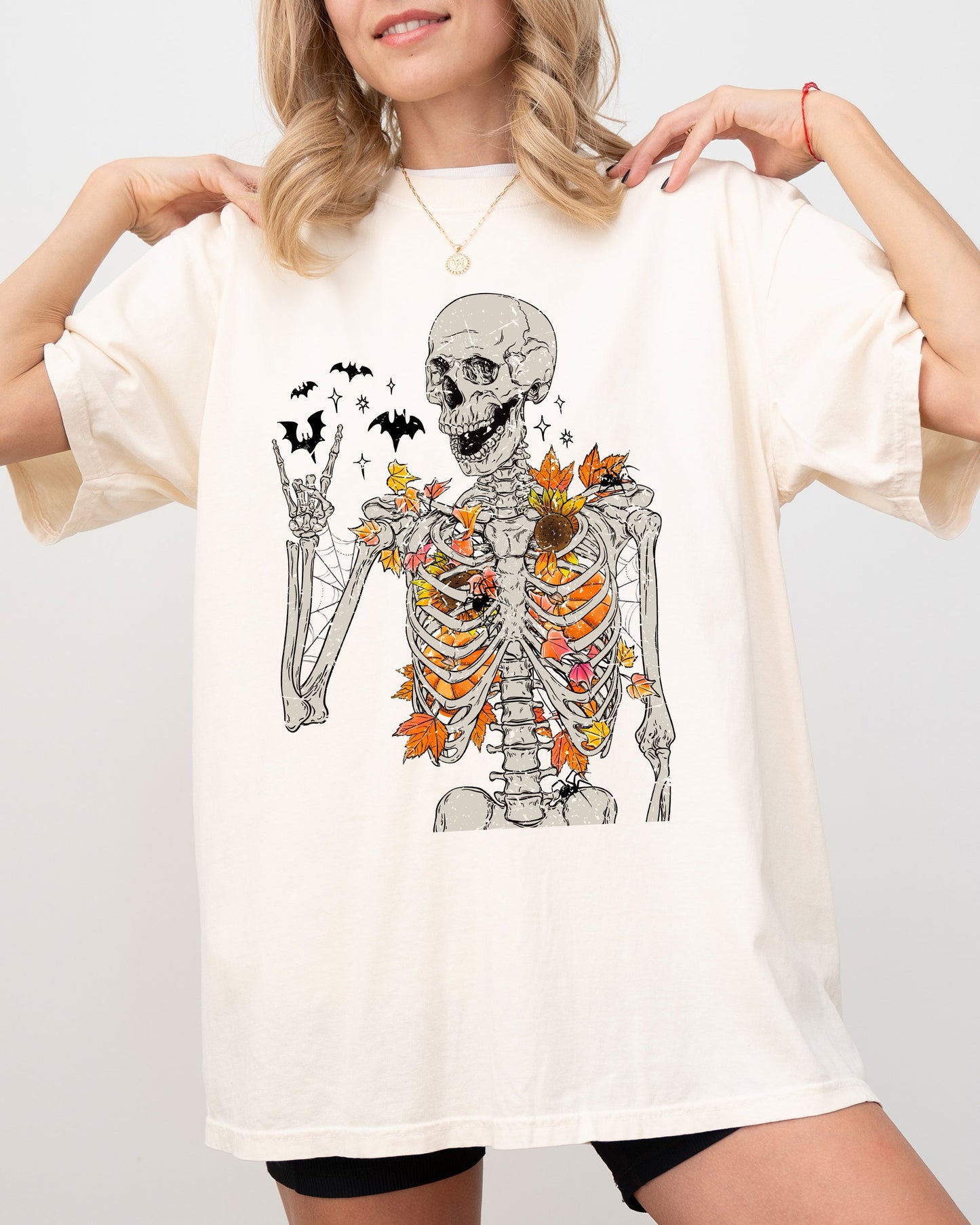 Autumn Skeleton, Funny, Bats, Halloween, Fall, Funny Shirt Comfort Colors T-Shirt