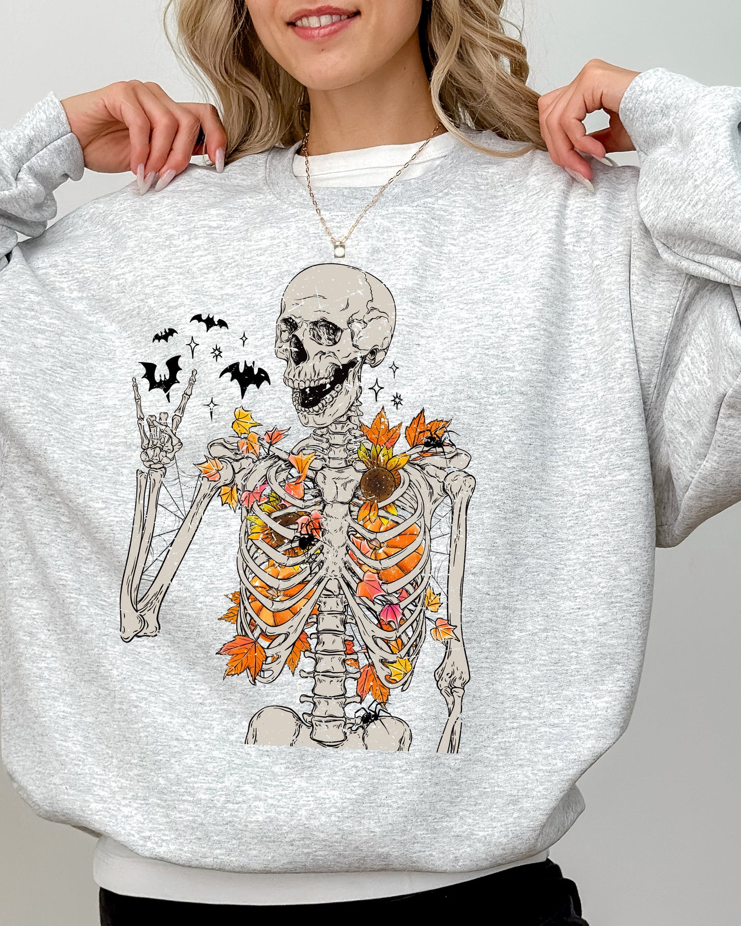 Autumn Skeleton, Funny, Bats, Halloween, Fall, Funny Sweatshirt