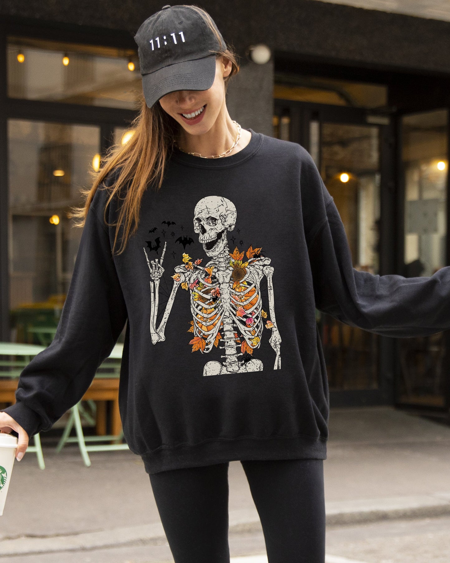 Autumn Skeleton, Funny, Bats, Halloween, Fall, Funny Sweatshirt