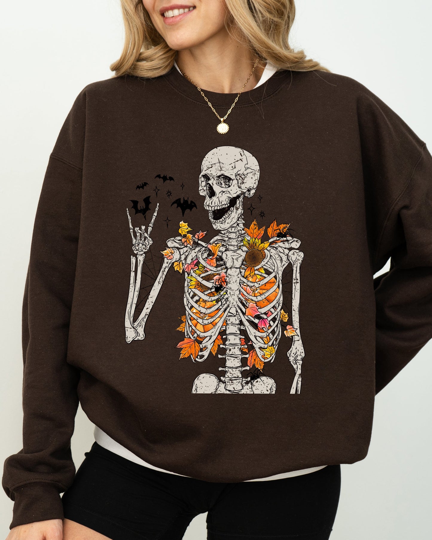 Autumn Skeleton, Funny, Bats, Halloween, Fall, Funny Sweatshirt