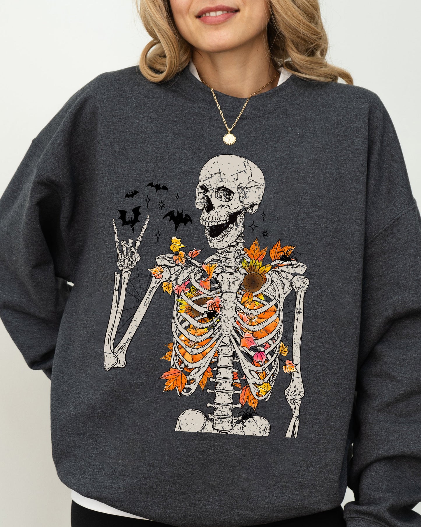 Autumn Skeleton, Funny, Bats, Halloween, Fall, Funny Sweatshirt