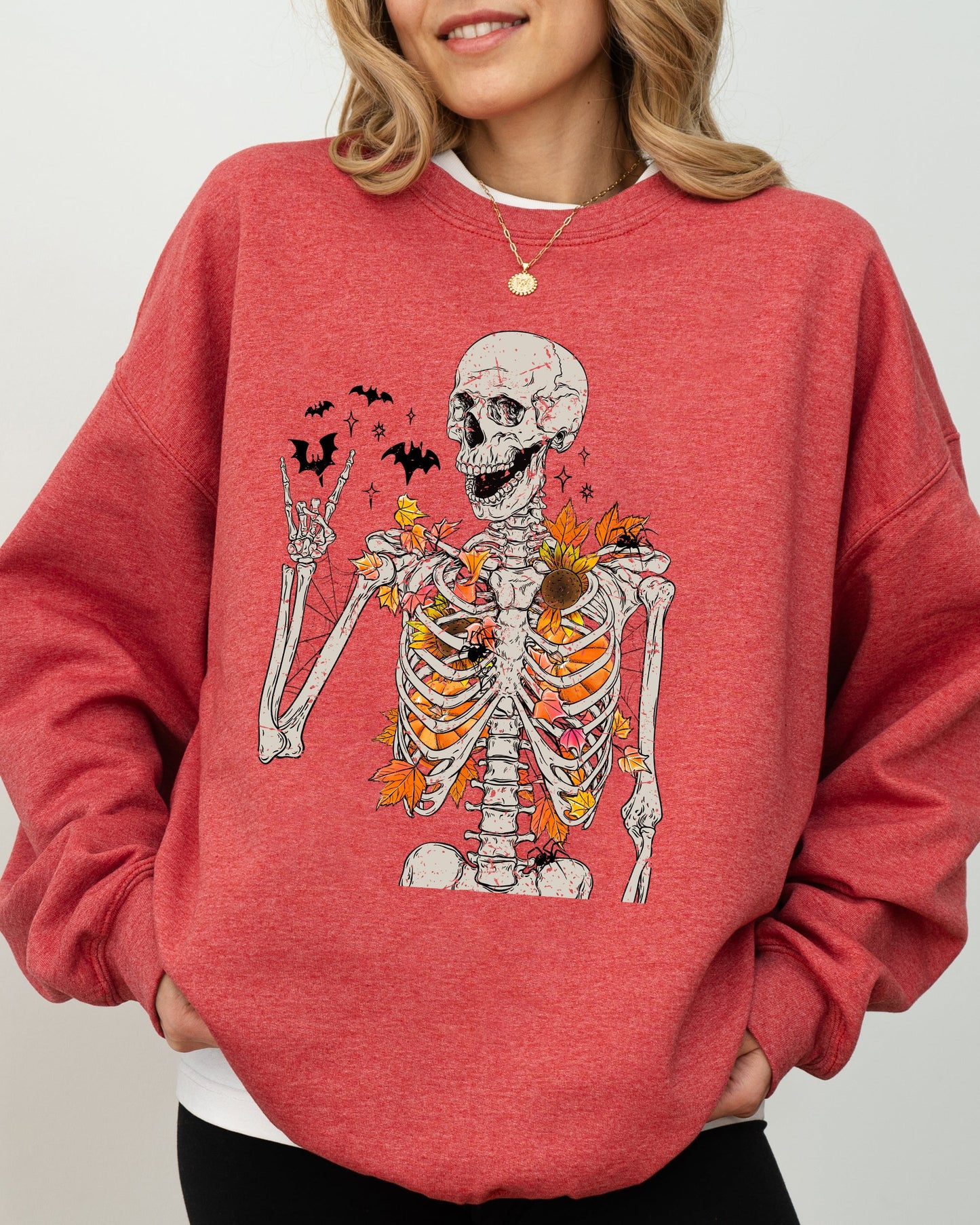 Autumn Skeleton, Funny, Bats, Halloween, Fall, Funny Sweatshirt
