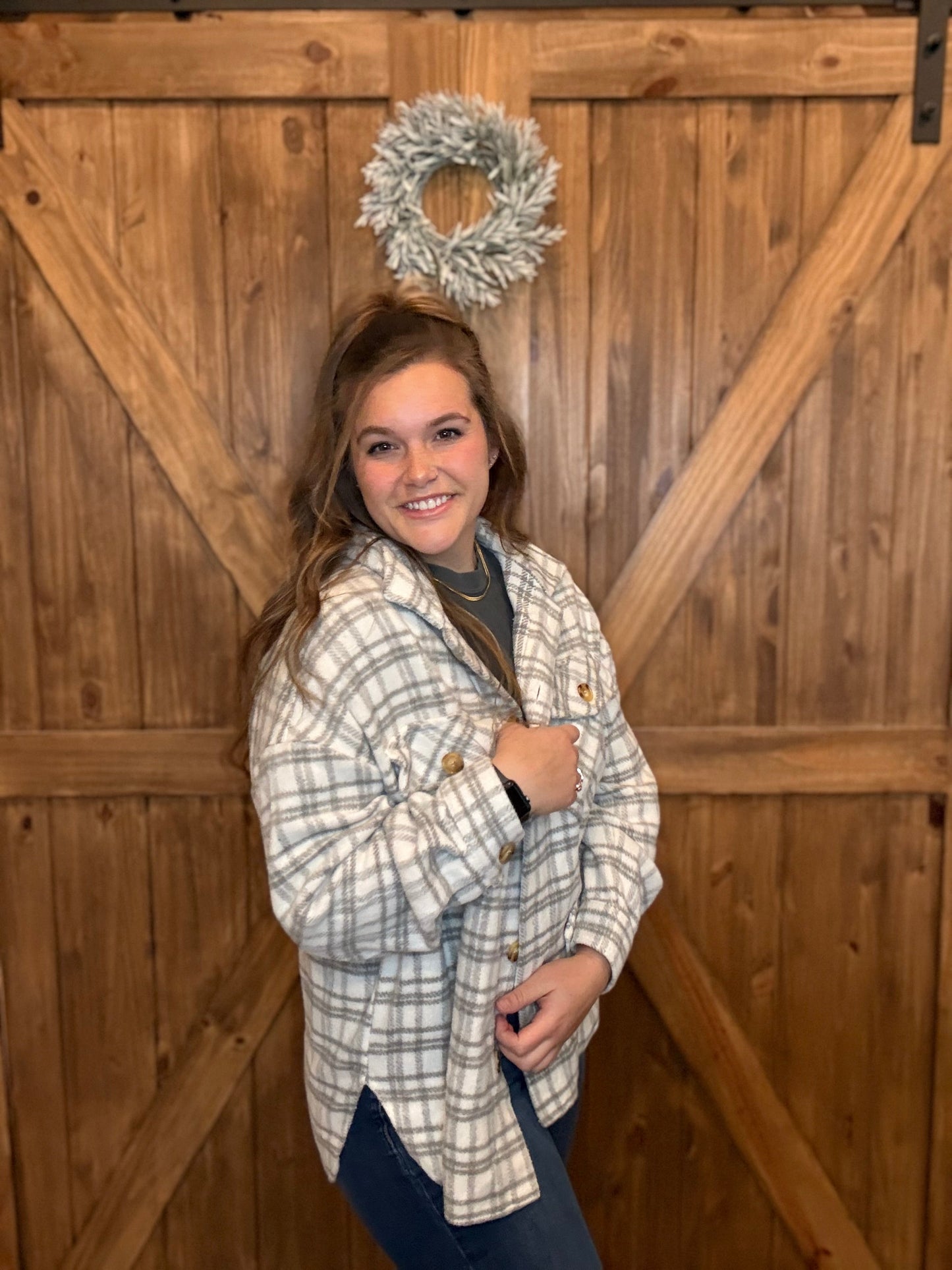 Plaid Print Fleece Hi-Low Hem Long Sleeve Shacket