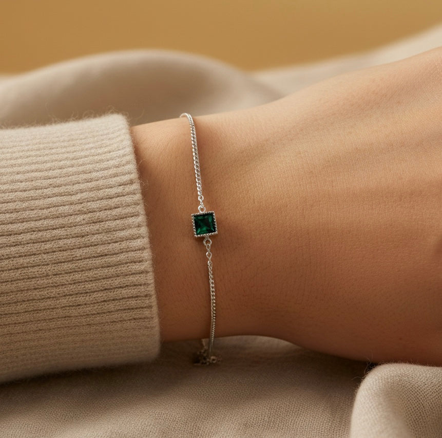 Green Zircon Elegant Gold-Plated S925 Sterling Silver Bracelet