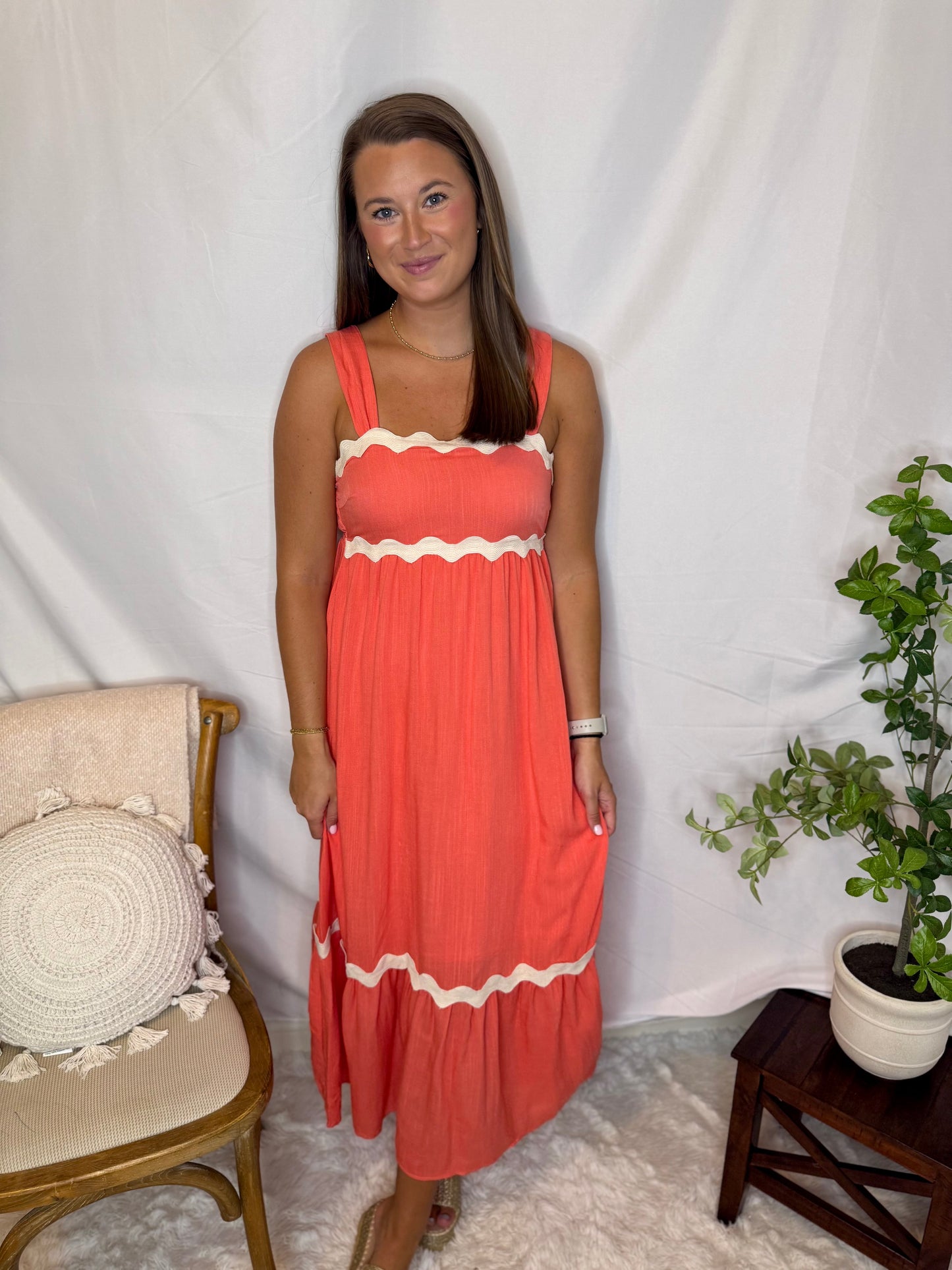 Wavy Trim Adjustable Strap Midi Dress Sweet Jude Boutique