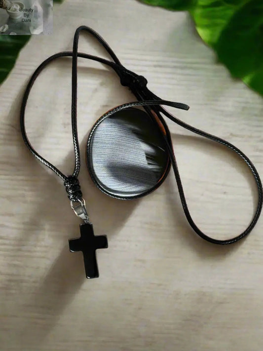Onyx Adjustable Cord Cross Necklace Beauty by Dani