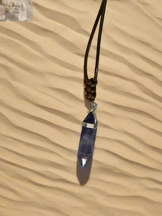 Amethyst Gem Point Necklace Adjustable Brown Cord Beauty by Dani