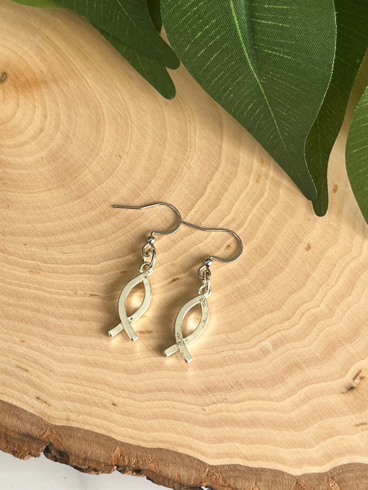 Silver Jesus Fish Earrings - Handmade Christian Jewelry Gift