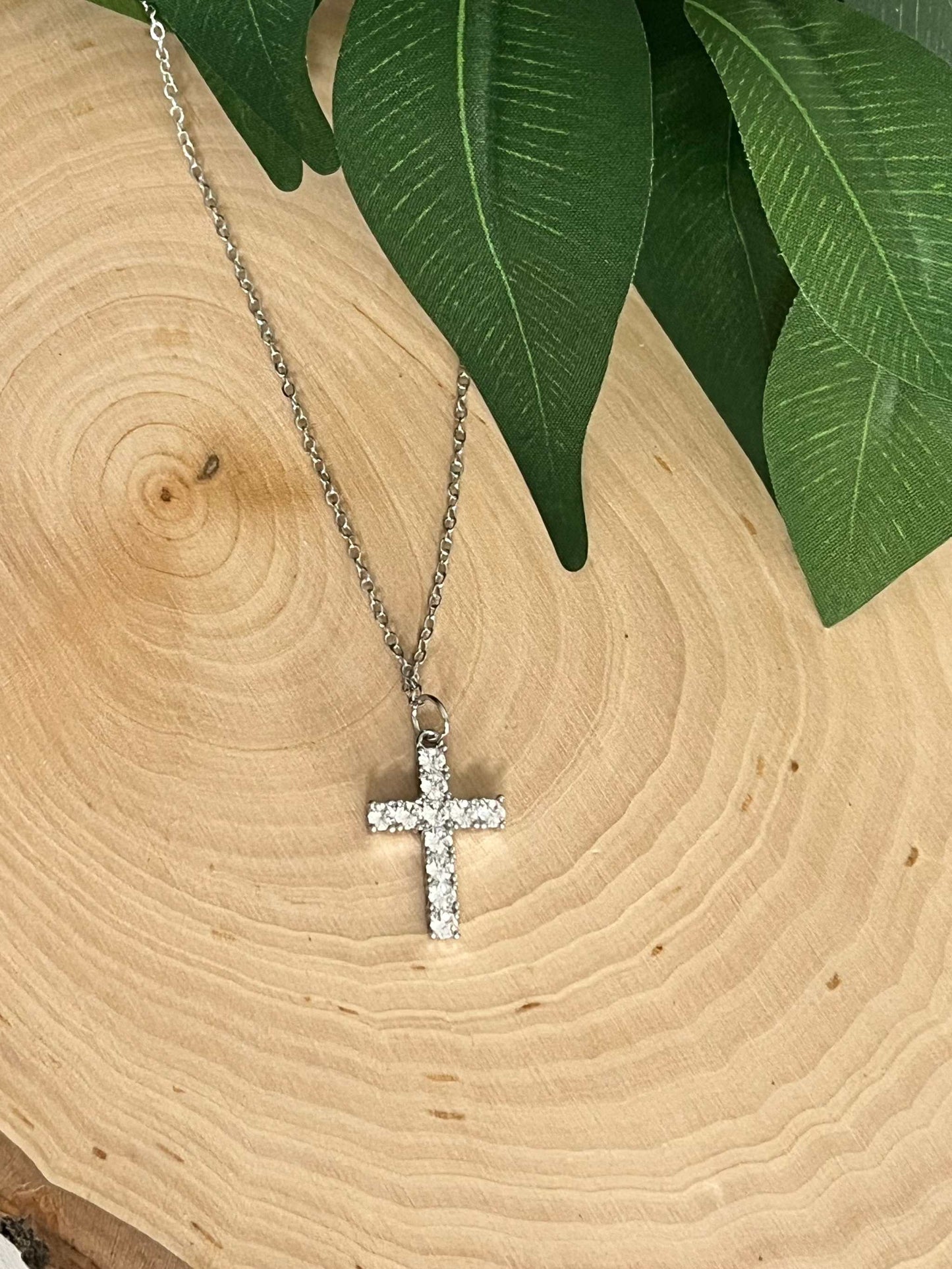 Silver Necklace Cross Pendant 18" Christian Jewelry