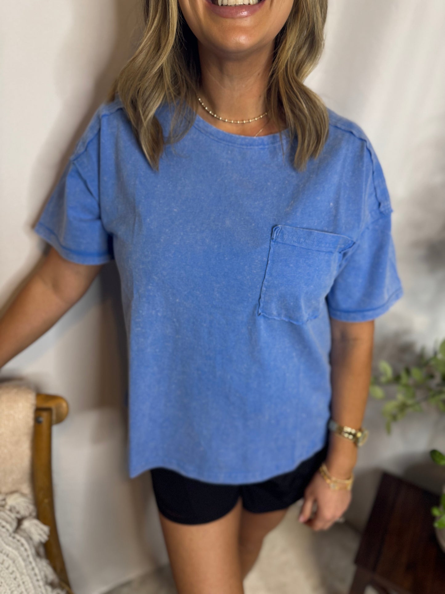 Mineral Washed Soft Tee with Chest Pocket