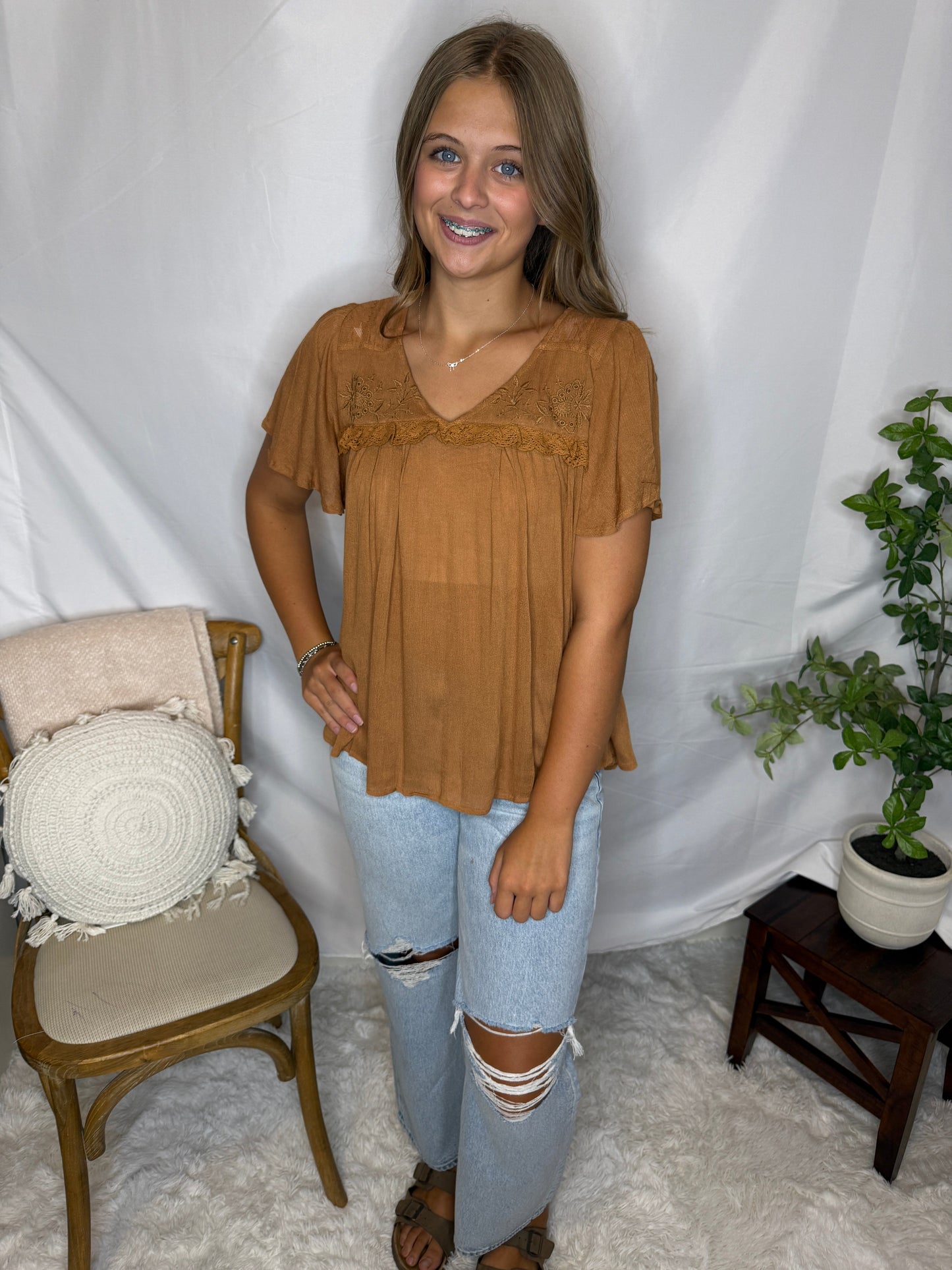 Boho Embroidered Flutter Sleeve Blouse The Boho Blouse