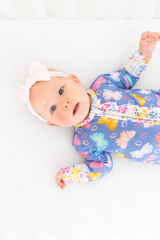 Butterflies Bamboo Ruffle Convertible Footie Baby Sleepwear Korrie