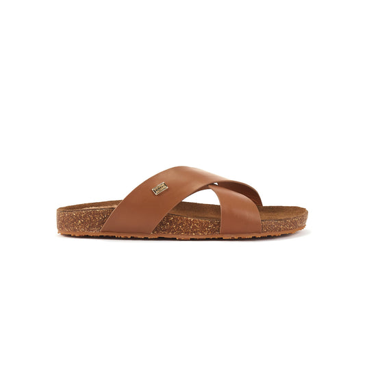 Slip On Double Crossed Soft Leather Sandal Beatrice Tan