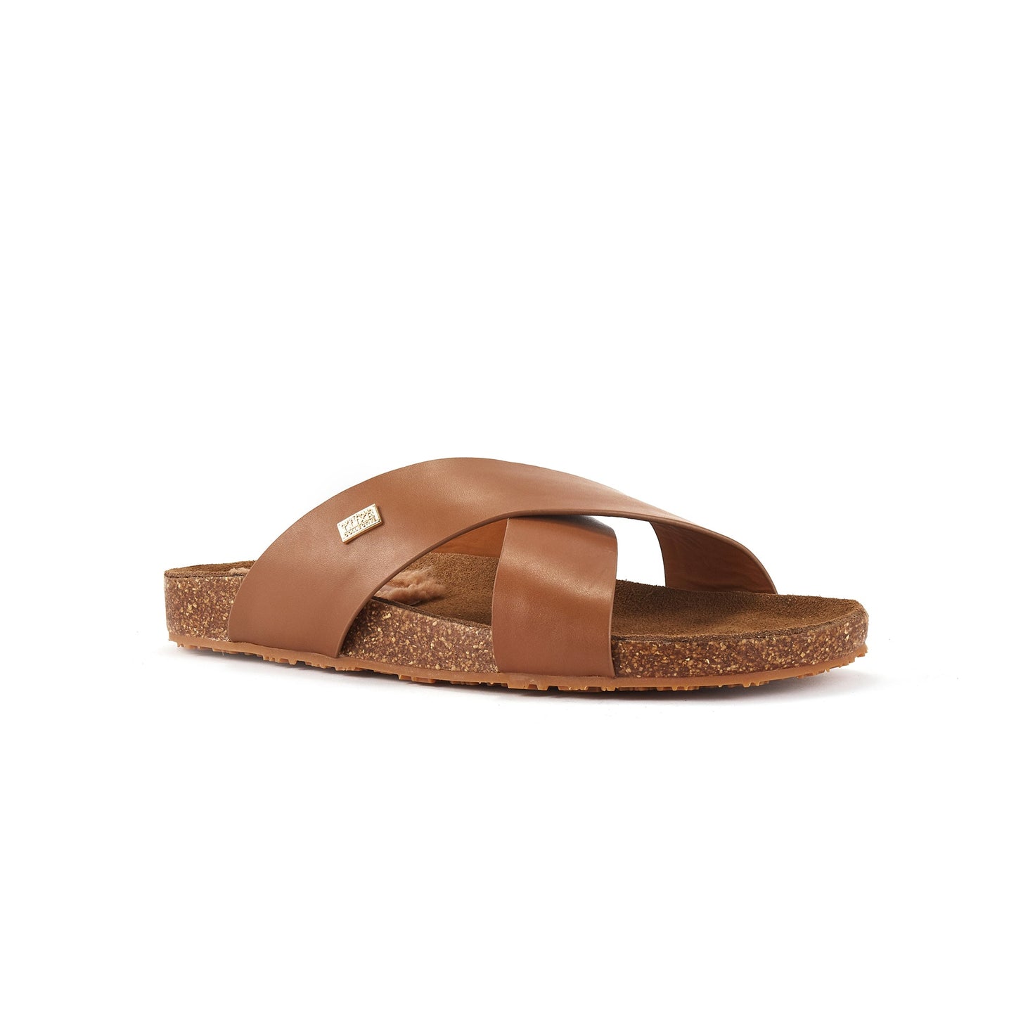 Slip On Double Crossed Soft Leather Sandal Beatrice Tan