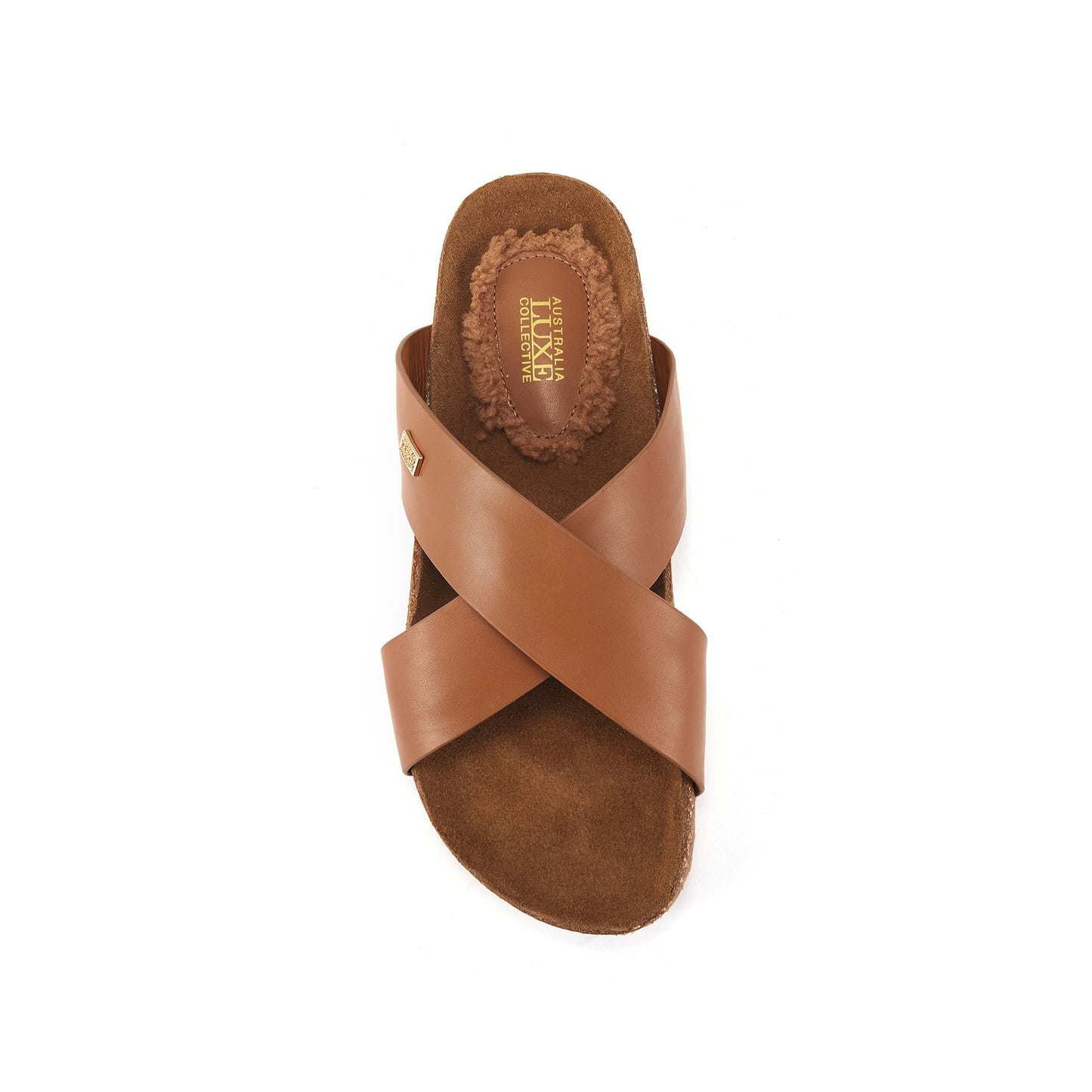 Slip On Double Crossed Soft Leather Sandal Beatrice Tan
