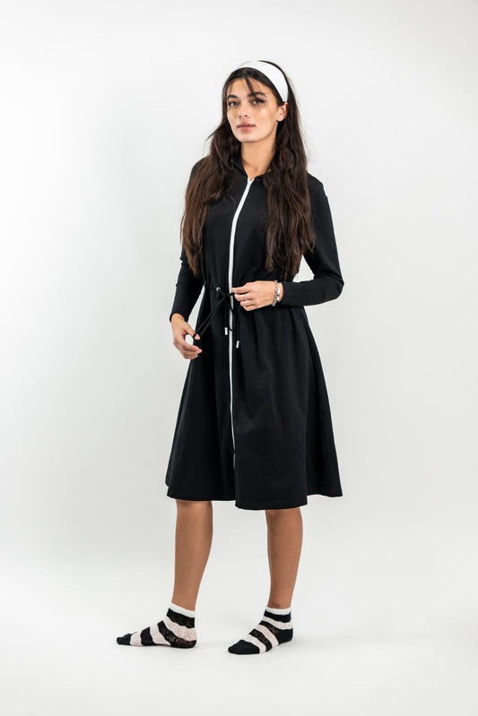 Aruna Lightweight French Terry Shift Dress with Drawcord Waist