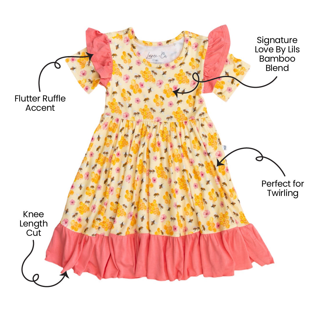 Bamboo Ruffle Spin Dress Knee-Length Short Sleeves BellaGrace