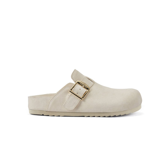 Clog Style Slip On Sandal Soft Suede BERGEN CREAM Australia Luxe Collective