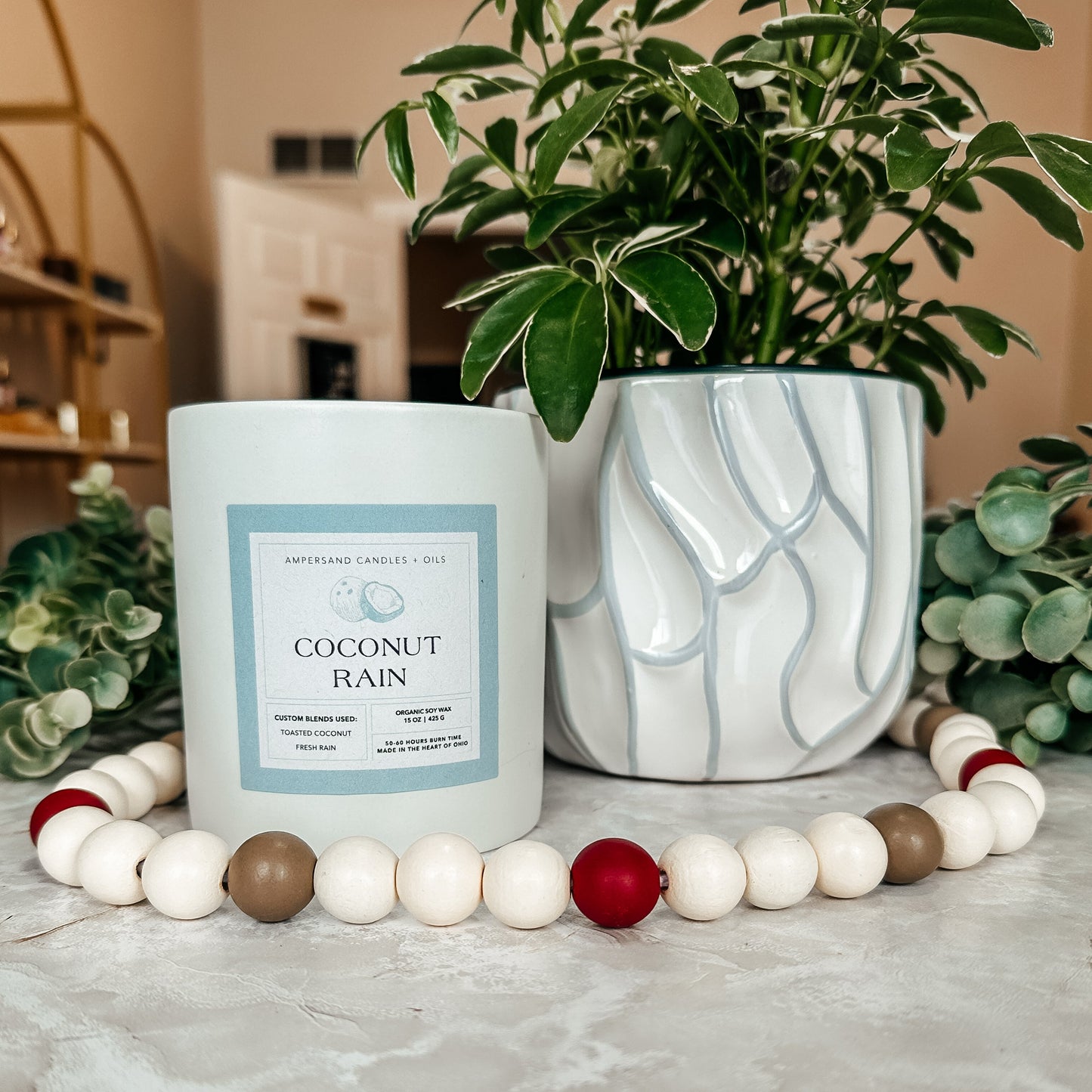 Coconut Rain Key Scent Beeswax Candle 10oz Ampersand Candles