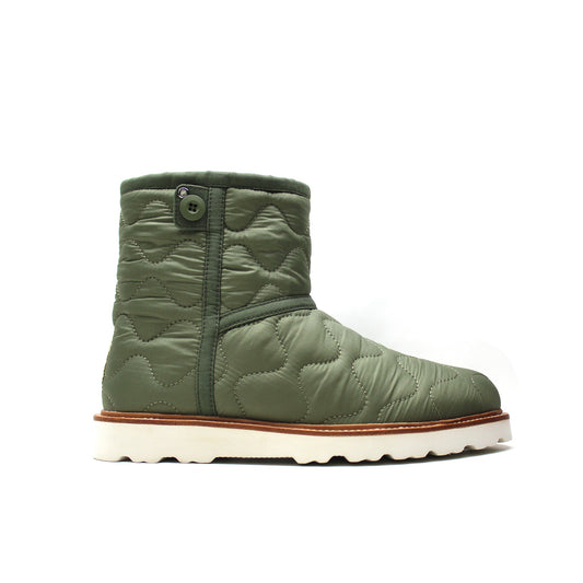 Ankle Height Nylon Quilted Pull On Boot with Shearling Lining BLITZ OLIVE