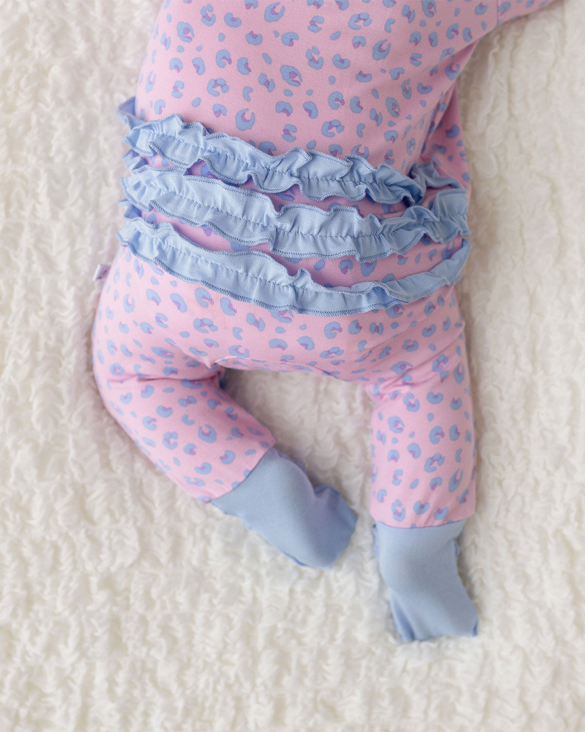 Lillian Leopard Bamboo Ruffle Convertible Footie Laree + Co.