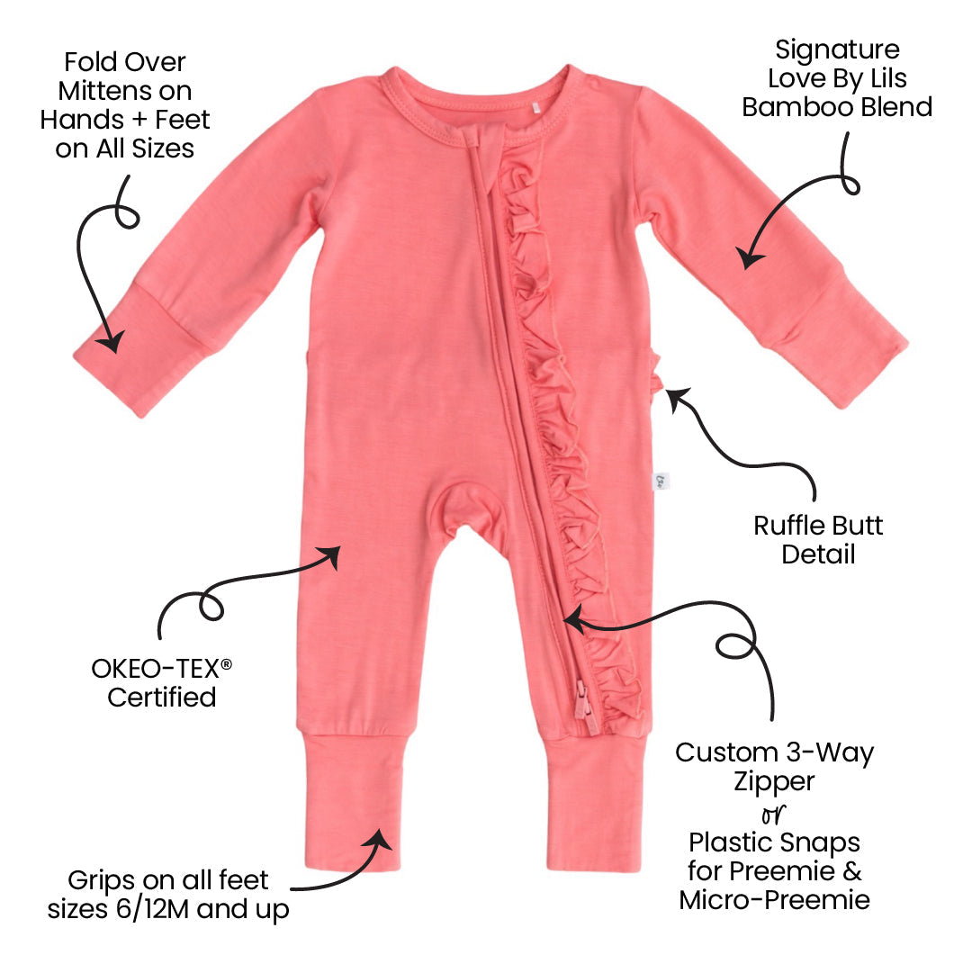 Solid Bamboo Ruffle Convertible Footie Baby Clothing Laree + Co.