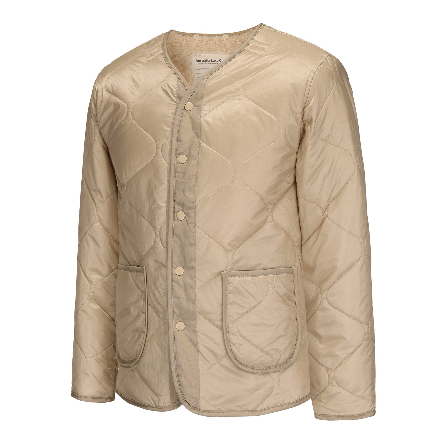 Reversible Quilted Jacket Soft Faux Sherpa Lined BRIGADE SAND