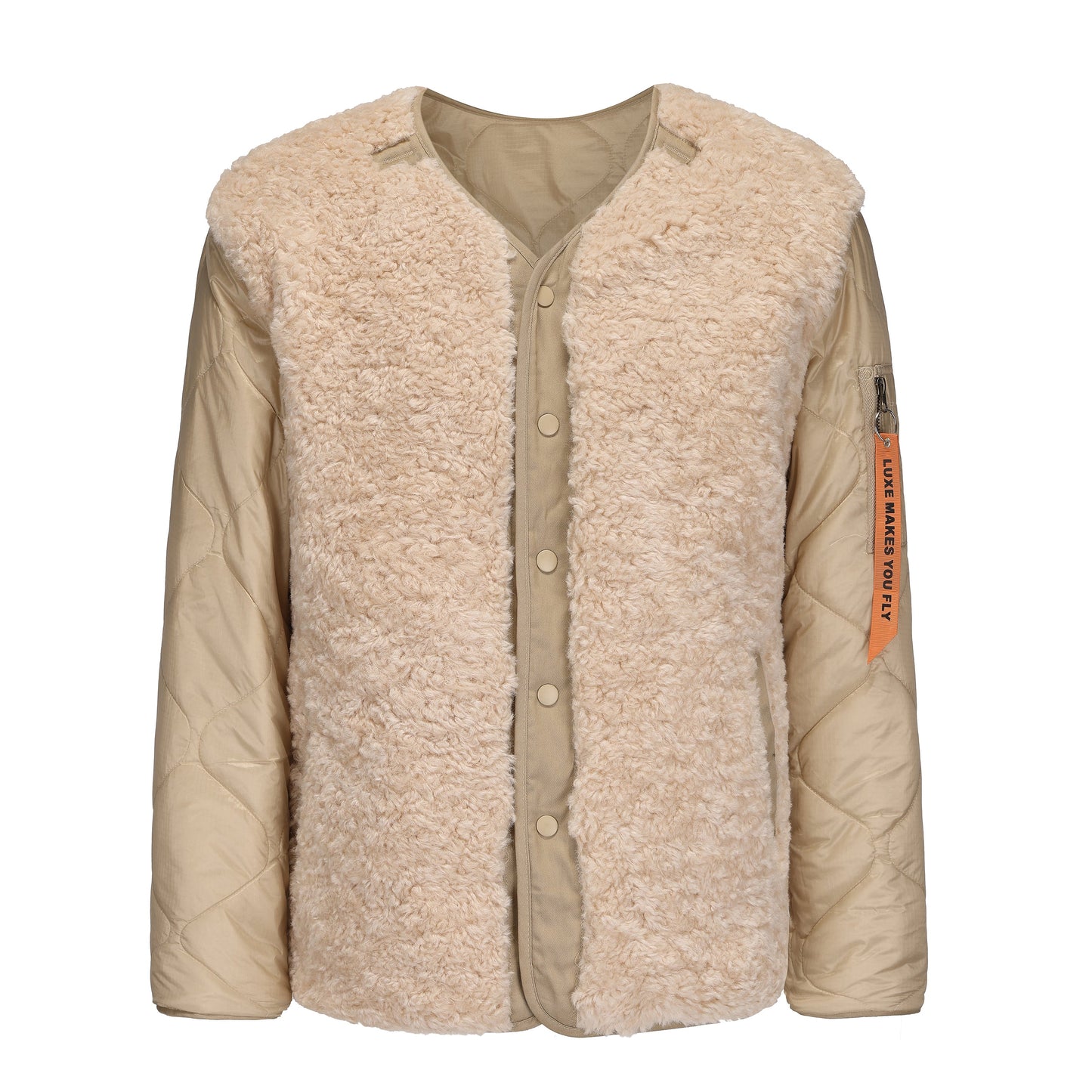 Reversible Quilted Jacket Soft Faux Sherpa Lined BRIGADE SAND