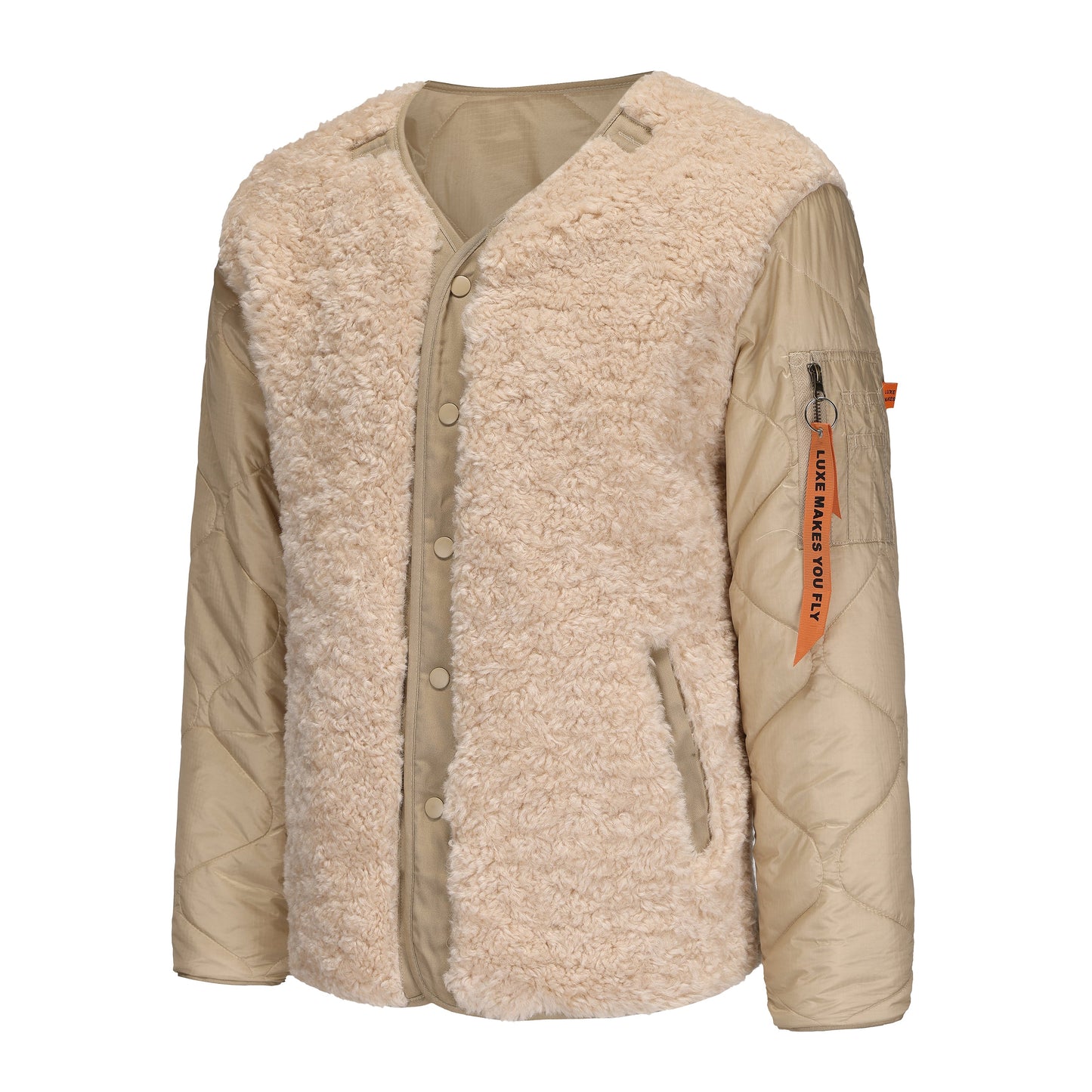 Reversible Quilted Jacket Soft Faux Sherpa Lined BRIGADE SAND