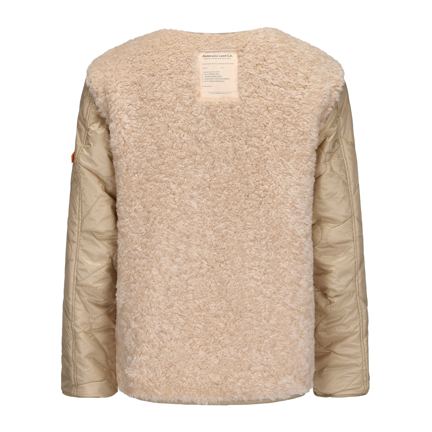 Reversible Quilted Jacket Soft Faux Sherpa Lined BRIGADE SAND