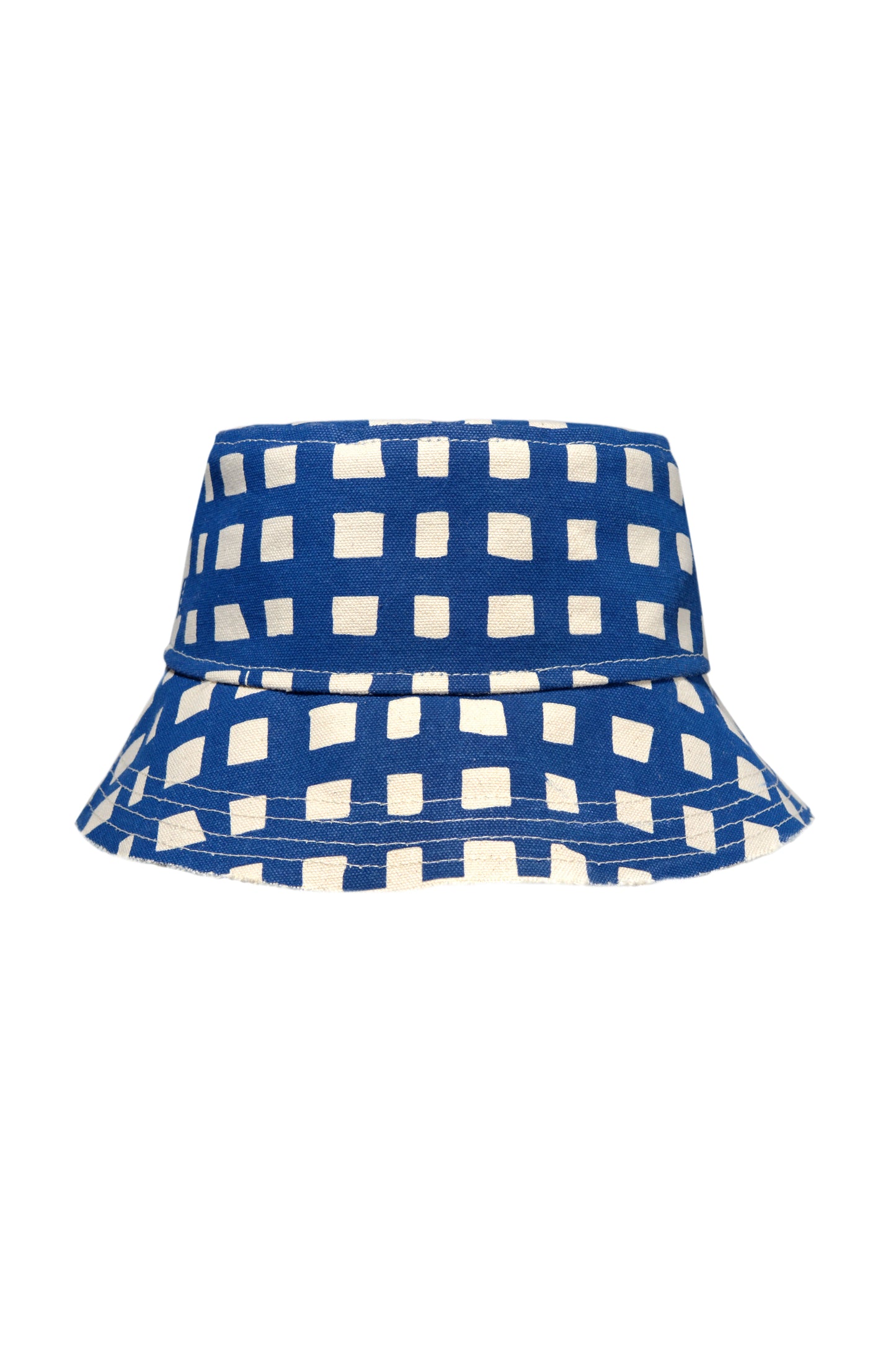 Grid Navy Blue Cotton Canvas Bucket Hat