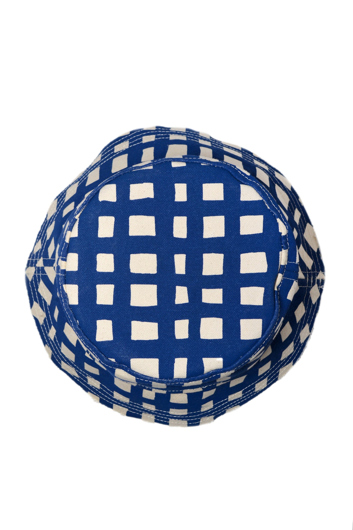 Grid Navy Blue Cotton Canvas Bucket Hat