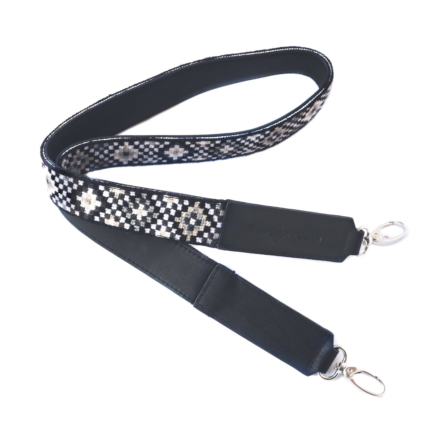 Mai Woven Black & White Leather Bag Strap Tin Marin