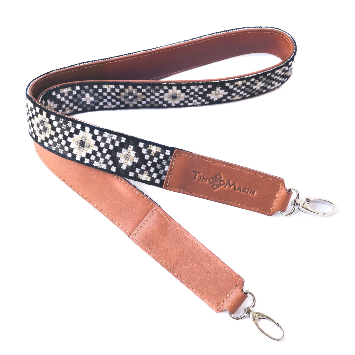 Mai Woven Black & White Leather Bag Strap Tin Marin