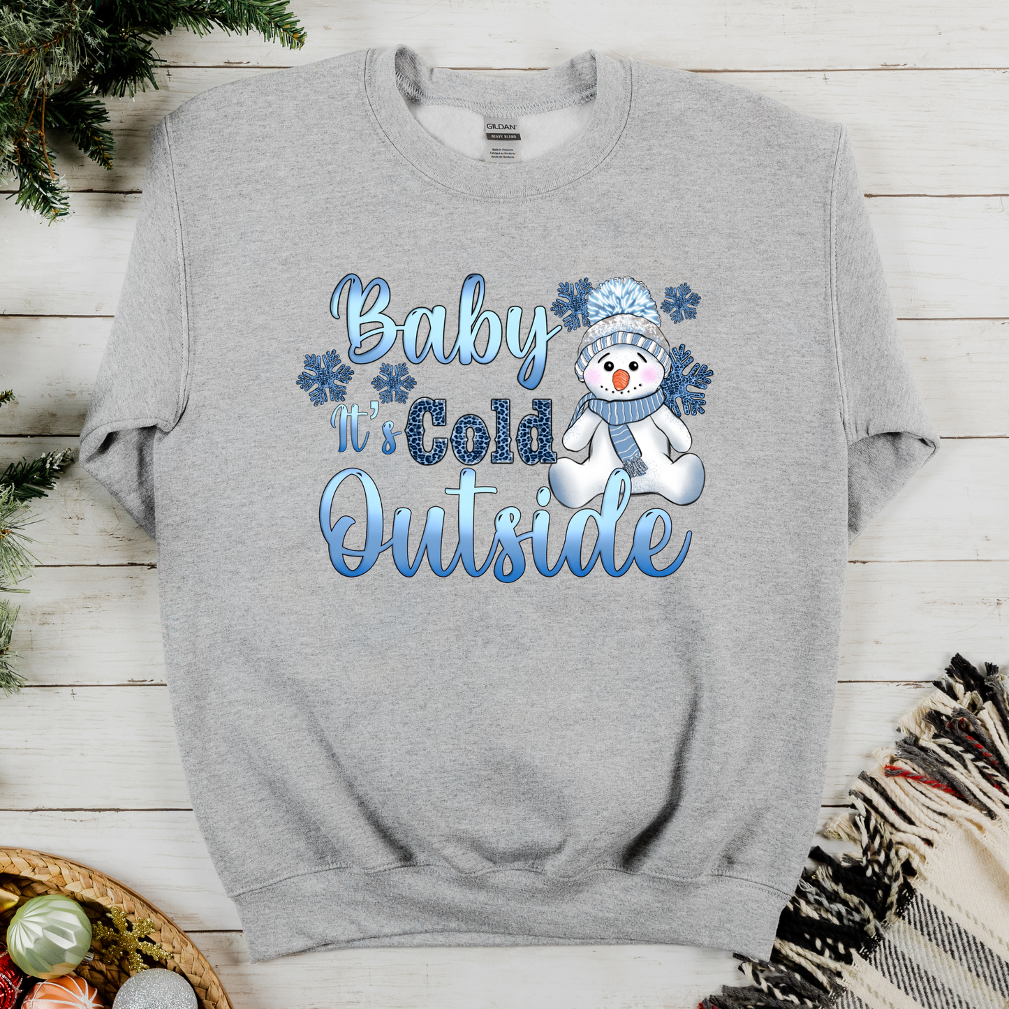 Blue Snowman Graphic Tee Baby It's Cold Outside