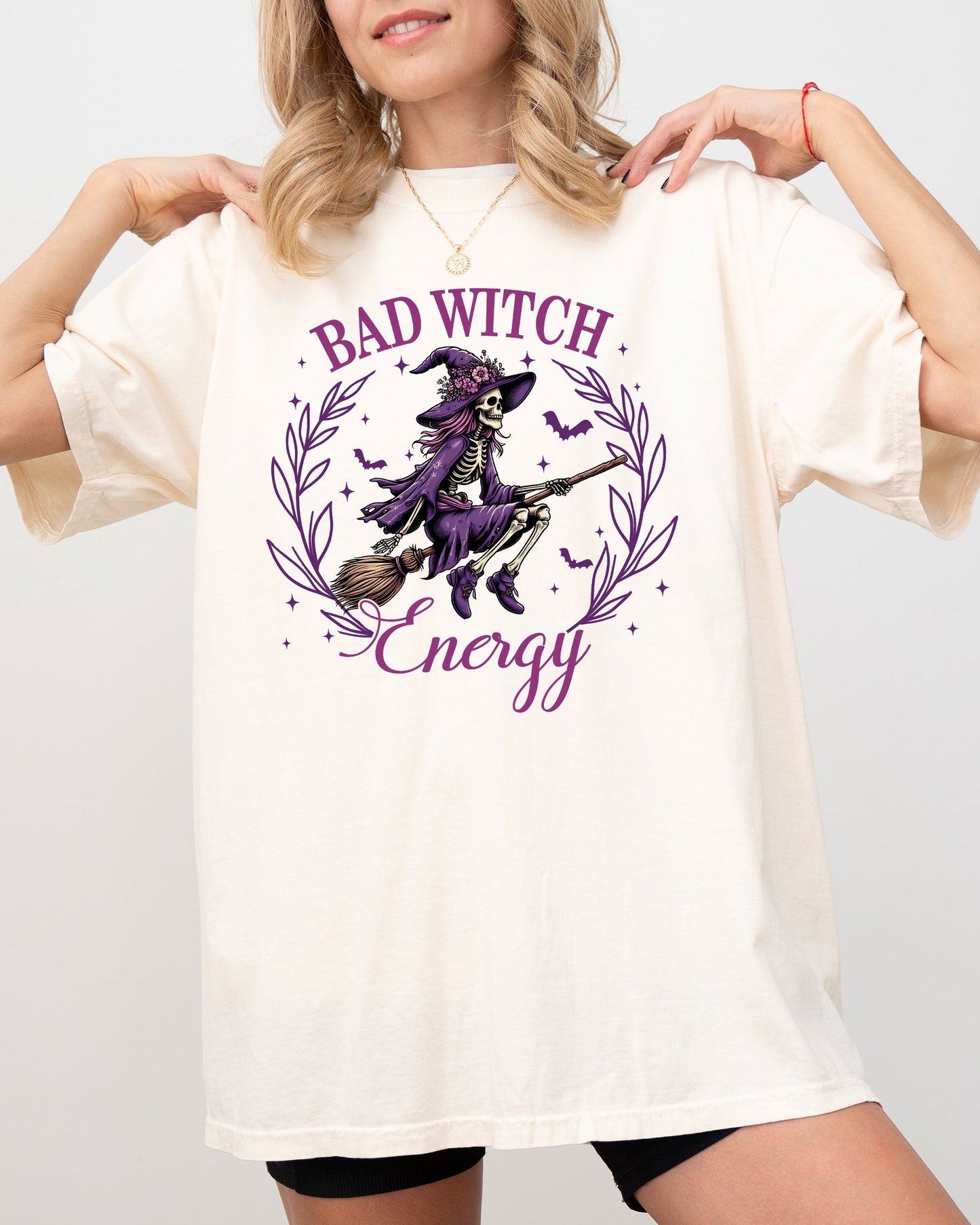 Bad Witch Energy, Funny, Halloween, Broom, Skeleton, Spooky Shirt Comfort Colors T-Shirt