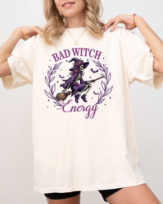 Bad Witch Energy, Funny, Halloween, Broom, Skeleton, Spooky Shirt Comfort Colors T-Shirt