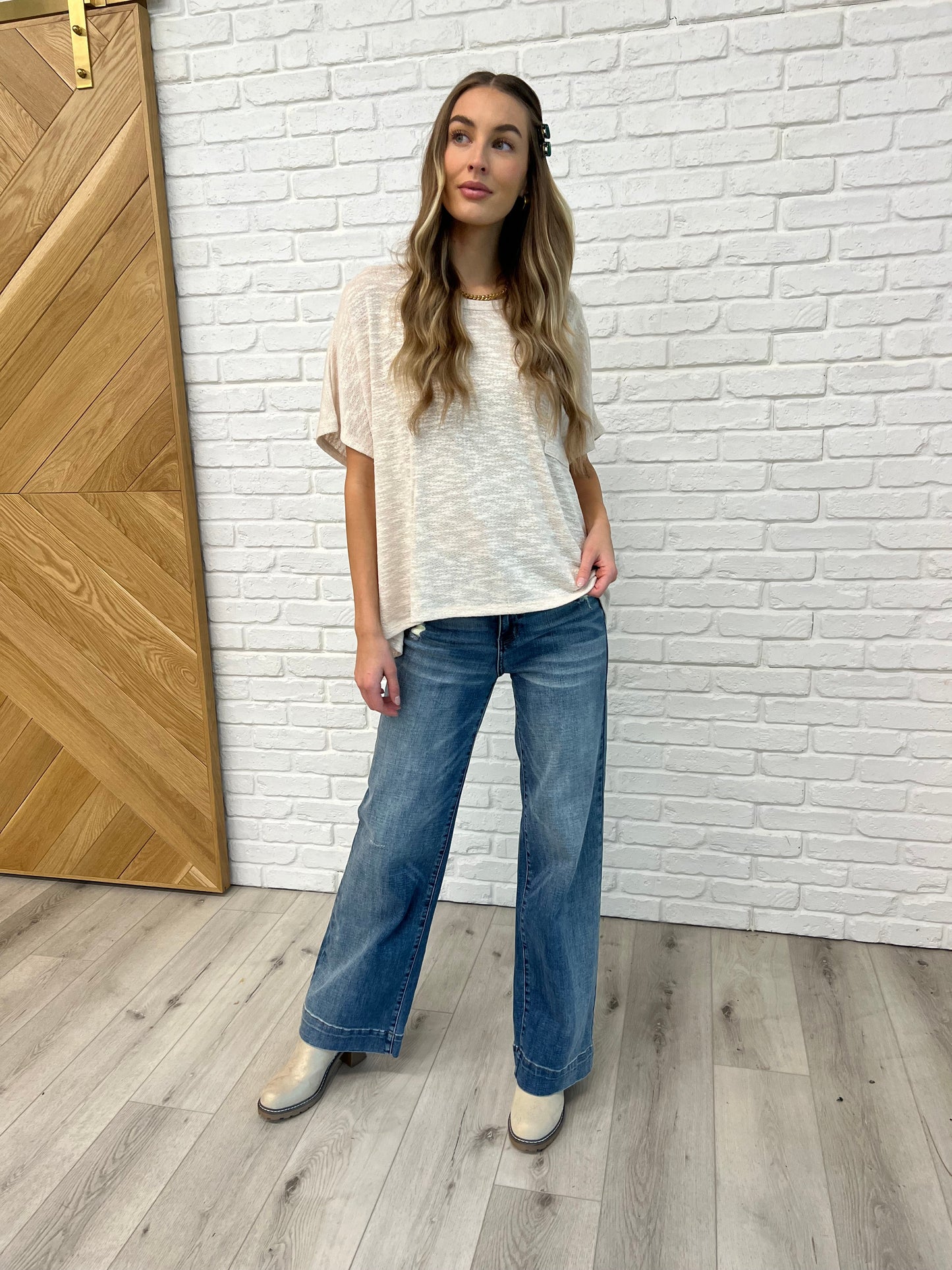 Basically Flowing Sand Beige Dolman Sleeve Top