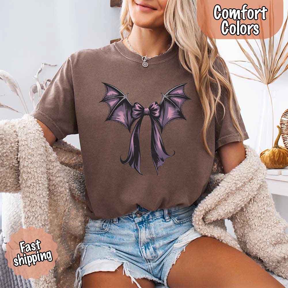 Bat Bow Comfort Colors Shirt – Trendy Halloween Tee