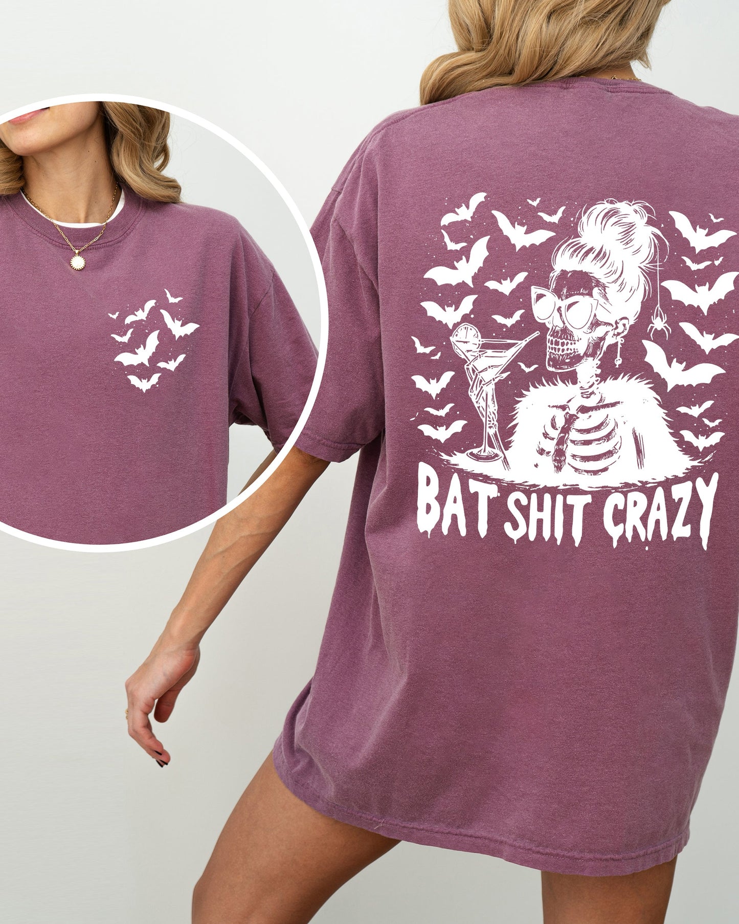 Bat Shit Crazy, Funny, Skeleton, Halloween, Spooky, Witch, Crude, Sarcastic, Vulgar Shirt Comfort Colors T-Shirt