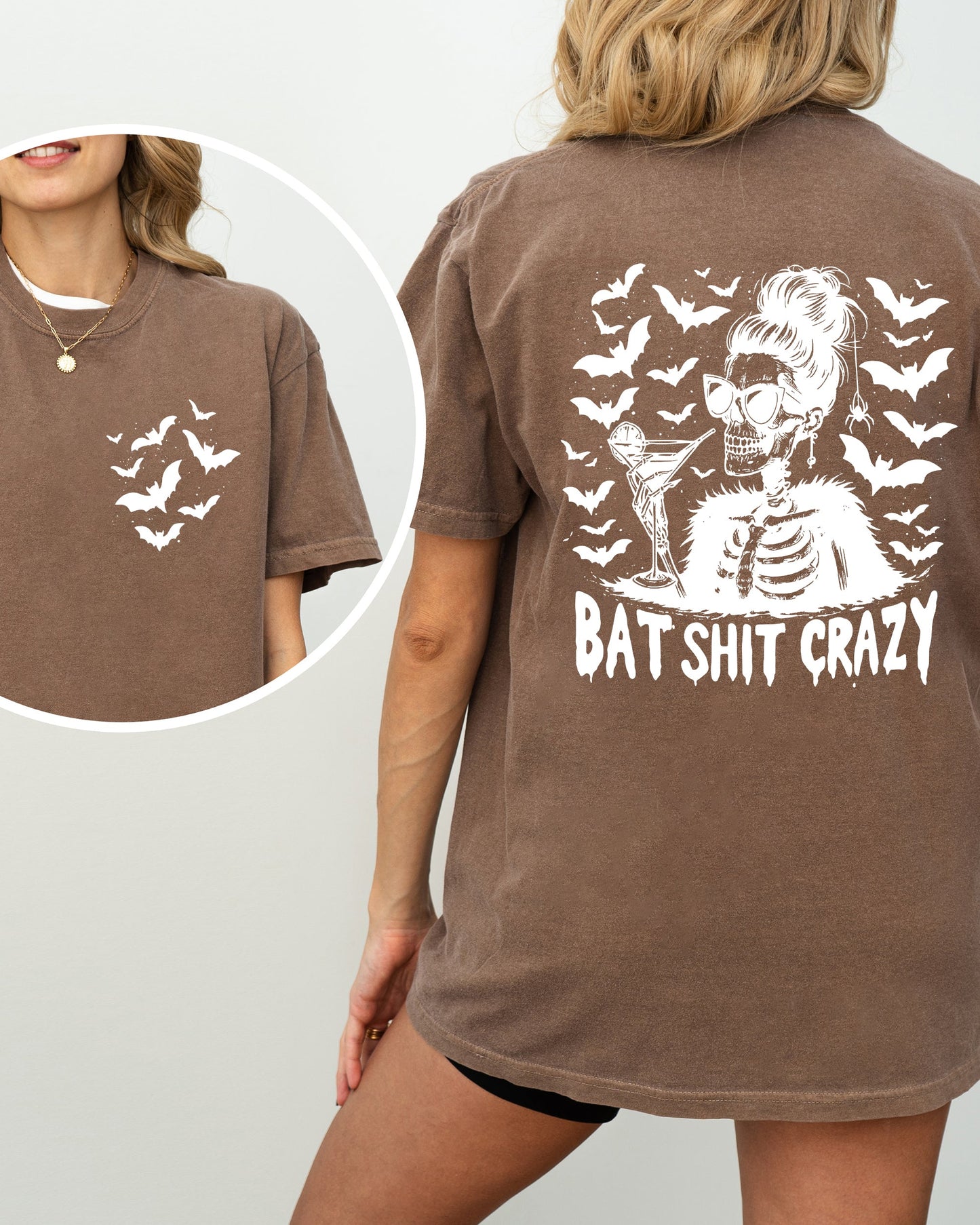 Bat Shit Crazy, Funny, Skeleton, Halloween, Spooky, Witch, Crude, Sarcastic, Vulgar Shirt Comfort Colors T-Shirt