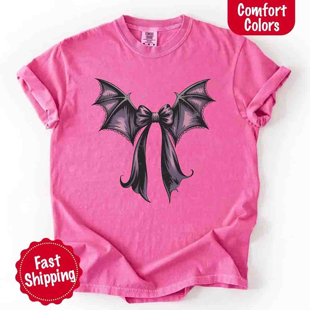 Bat Bow Comfort Colors Shirt – Trendy Halloween Tee