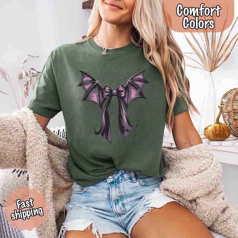 Bat Bow Comfort Colors Shirt – Trendy Halloween Tee